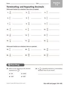 terminating and repeating decimals worksheet 8th grade